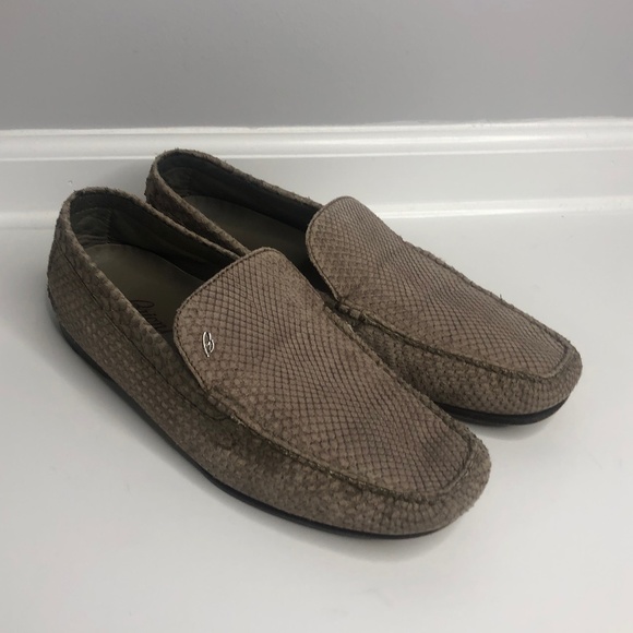 Brioni Taupe Suede Python Slip-On Loafers 43 Italy - Picture 5 of 13
